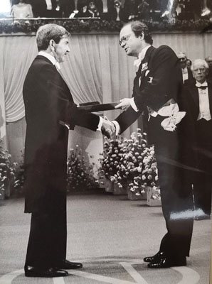 Henry Taube is awarded the Nobel Prize in Chemistry by King Carl Gustaf of Sweden, in 1983. (Credit: Henry Taube Fonds at USask Archives and Special Collections)