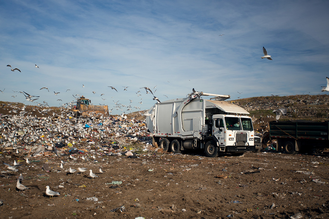 Garbage truck at Saskatoon's landfill